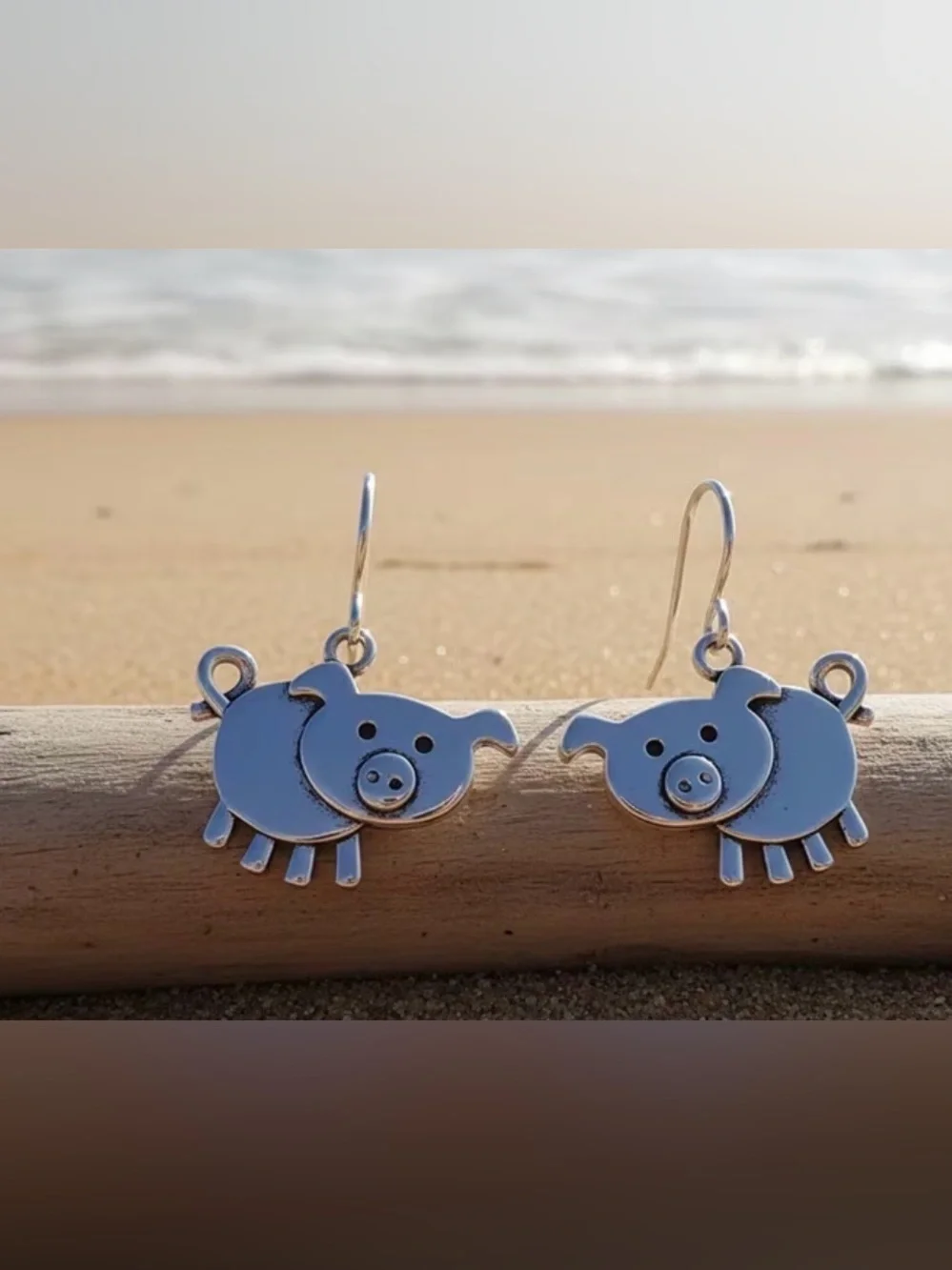 Silver Pig Dangle Earrings - Cute Farm Animal Accessory